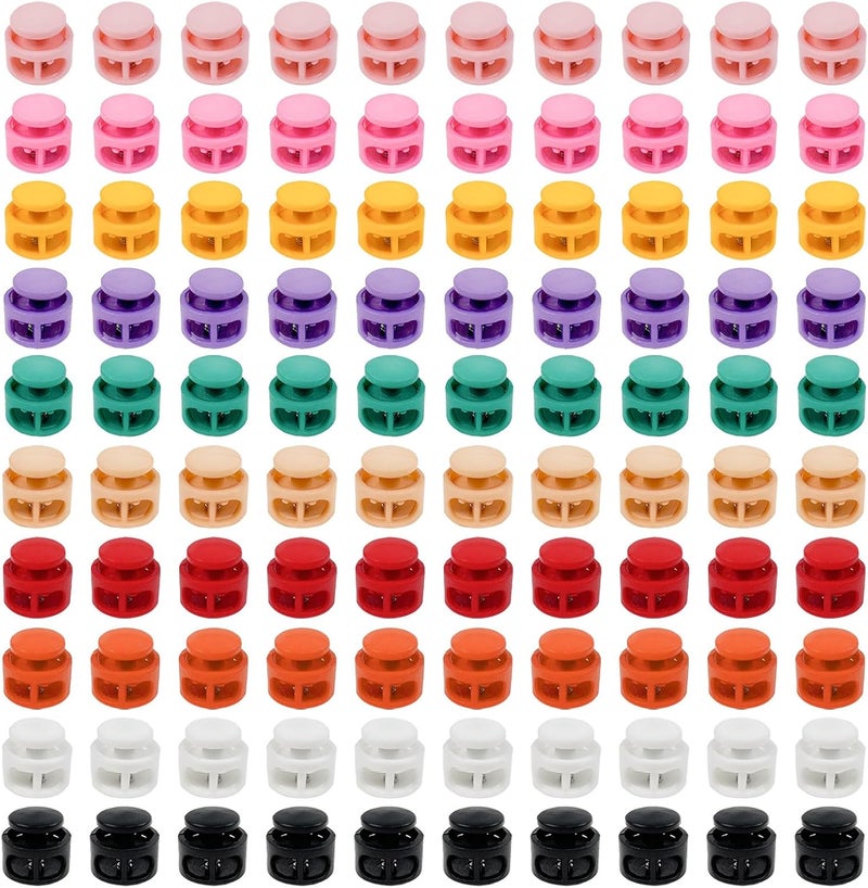 Binxus 100 Pcs Assorted Color Plastic Double Hole Spring Cord Lock End Stopper Fastener Slider Toggles Clip for Parachute Buckle - Image 1